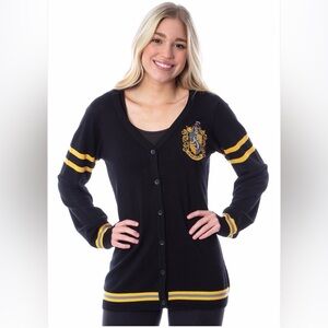 ✨🖤 Harry Potter Hufflepuff Crest‎ Black Button Cardigan Sweater XL 🖤✨